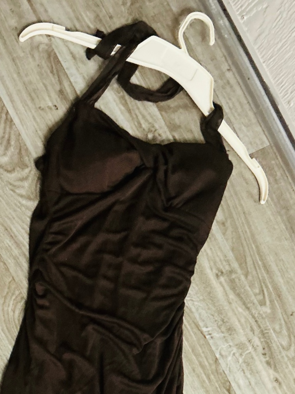 Y2K sexy brown halter dress netting stretch with asymmetrical hem size medium